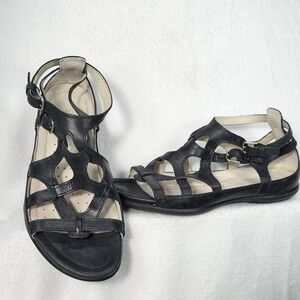 Ecco Flash Women's Leather Walking Strappy Gladiator Sandals Black Sz 37 EUC